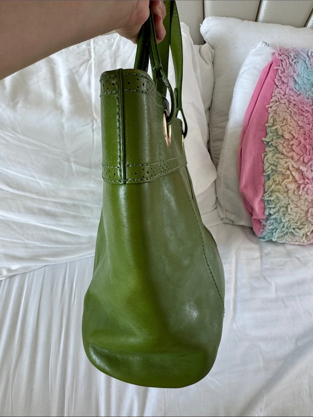 kate spade green leather tote shoulder bag purse with tassle